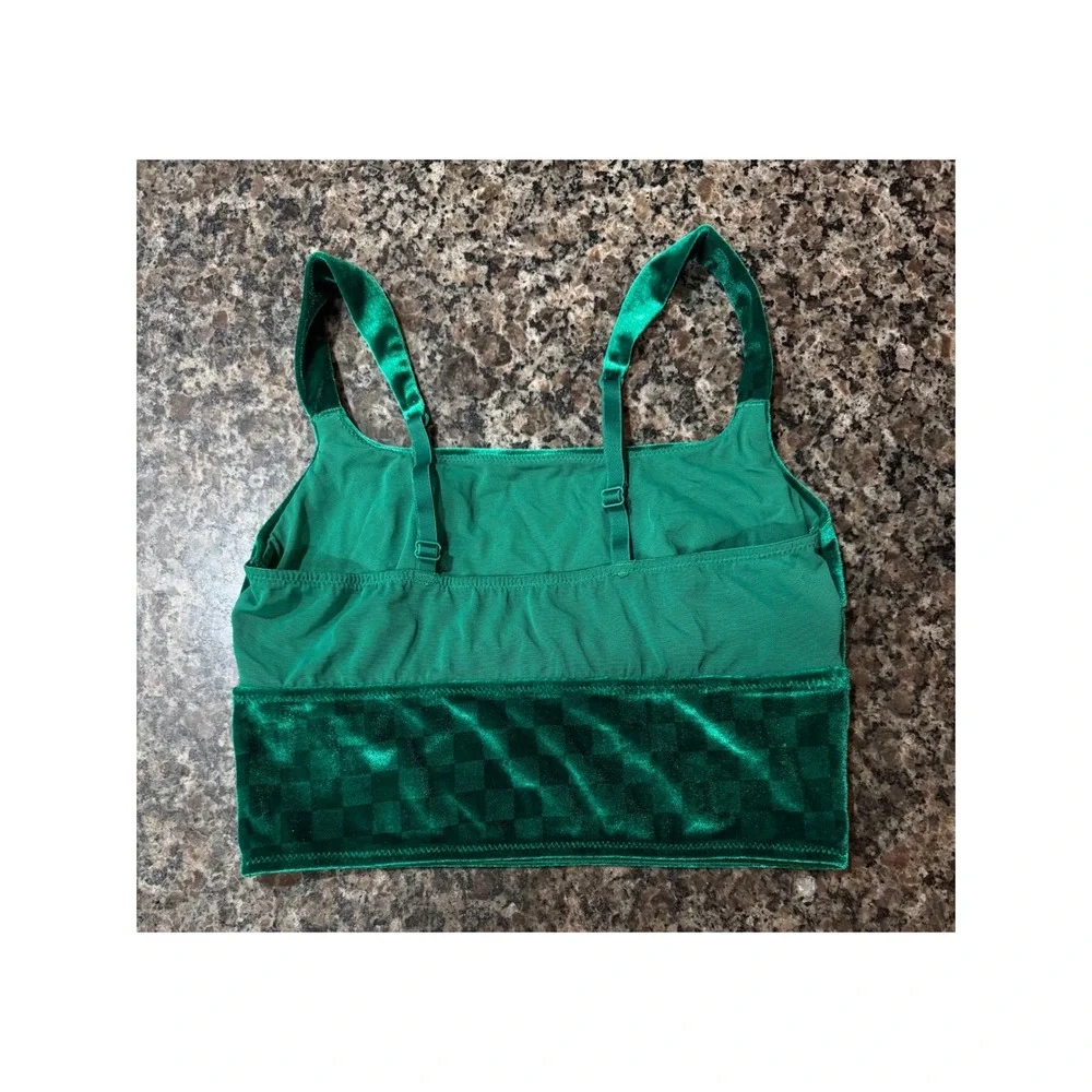 Colsie Green Velvet Checkerboard Bralette Cropped Cami Top Small